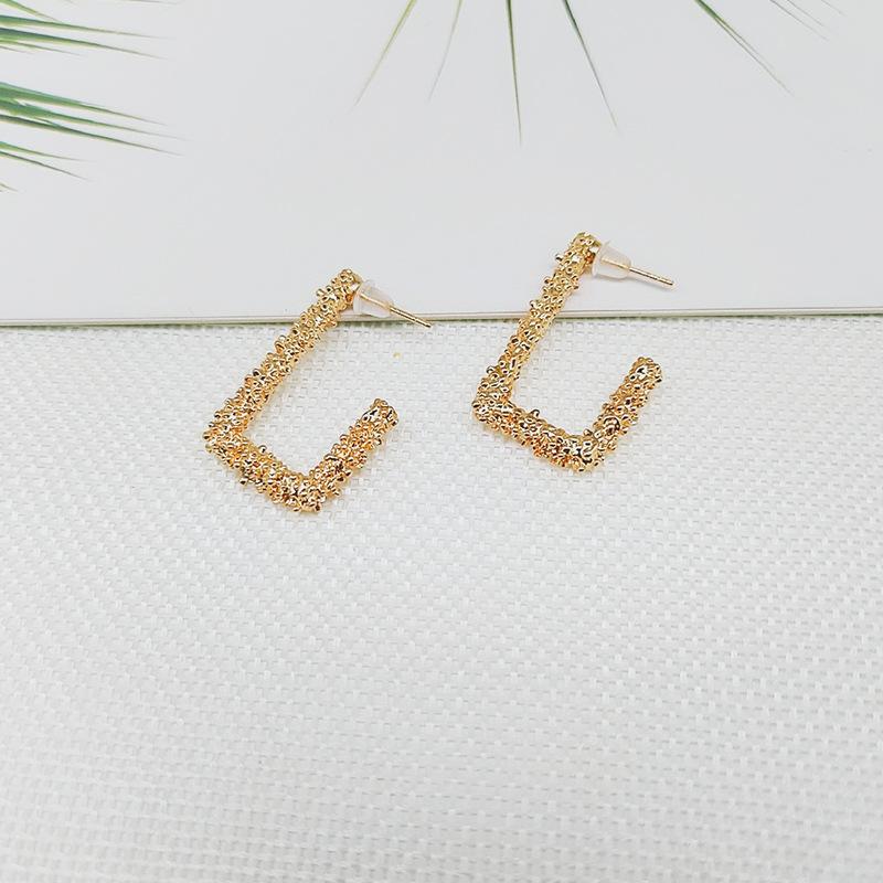 Sincere Jewelry European and American Exaggerated Atmosphere Matte Hipster Geometric Earrings, Creative Personalized Relief Trapezoidal Long Gold