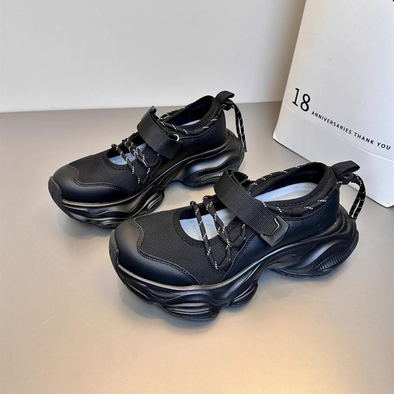 

Женские дышащие сетчатые туфли с толстой подошвой и вырезами, повседневная спортивная обувь, летние тонкие туфли Мэри Джейн на липучке, спортивная обувь для отдыха 40 чёрный