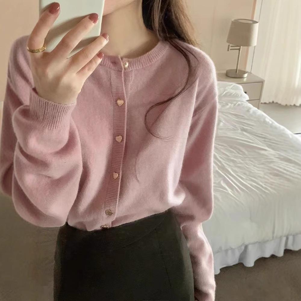 

Розовый Вязаный Кардиган Женский Весна Осень Мягкий Стиль Плюшевый из Енота Премиум Укороченное Пальто-Свитер one size fits all розовый