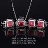 Huameimei Jewelry Set Retro Fashion Color Treasure Simulation Red Corundum Square Earnail Ring Necklace Women
