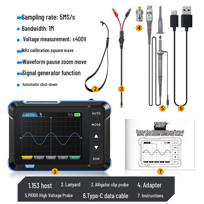 FNIRSI DSO153 Multifunctional Mini Digital Oscilloscope & Signal Generator, 1MHz Bandwidth