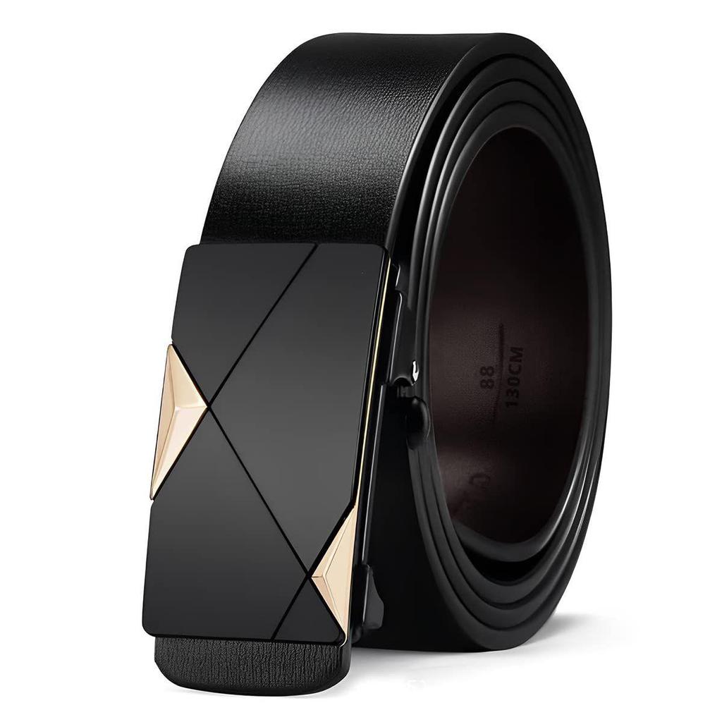 Waist Belts for Men Fashion Black Mens Belt Slide Lock Leather Belt for Men, with Click Buckle - 130cm Length, Free Adjustable, No Belt Hole