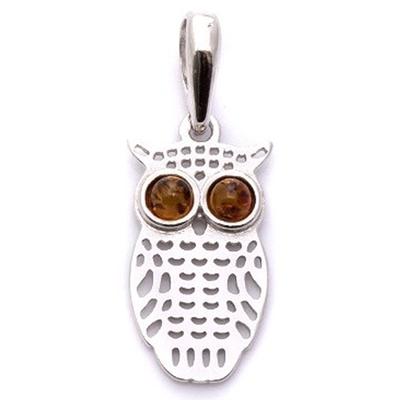 [Q1818] - Pingente em Prata 'Coruja' Âmbar (banhado a ródio) - 17x9 mm