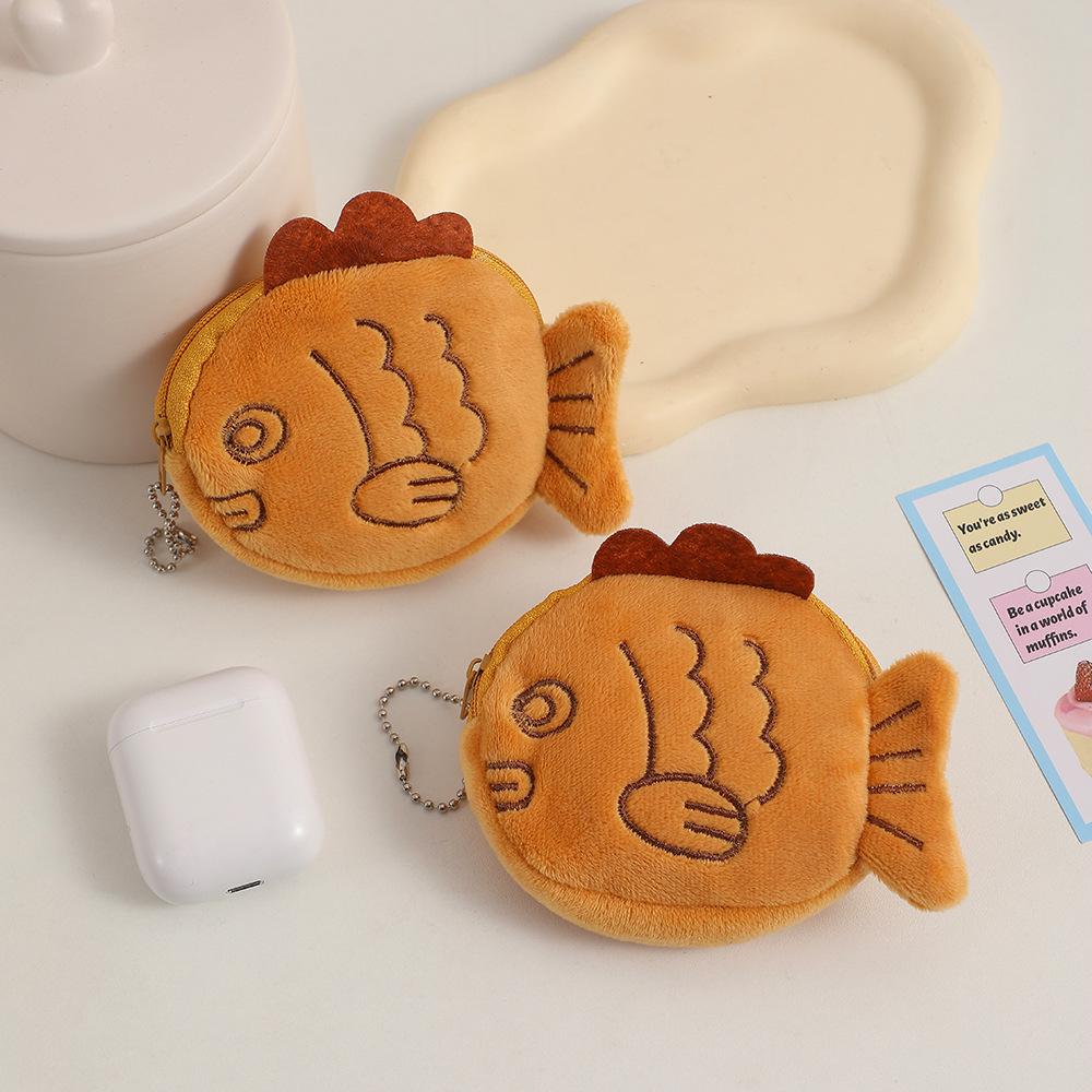 2025 Taiyaki Cartoon Plush Coin Purse - Cute Storage Bag for Kids' Coins, Earphones & Cables