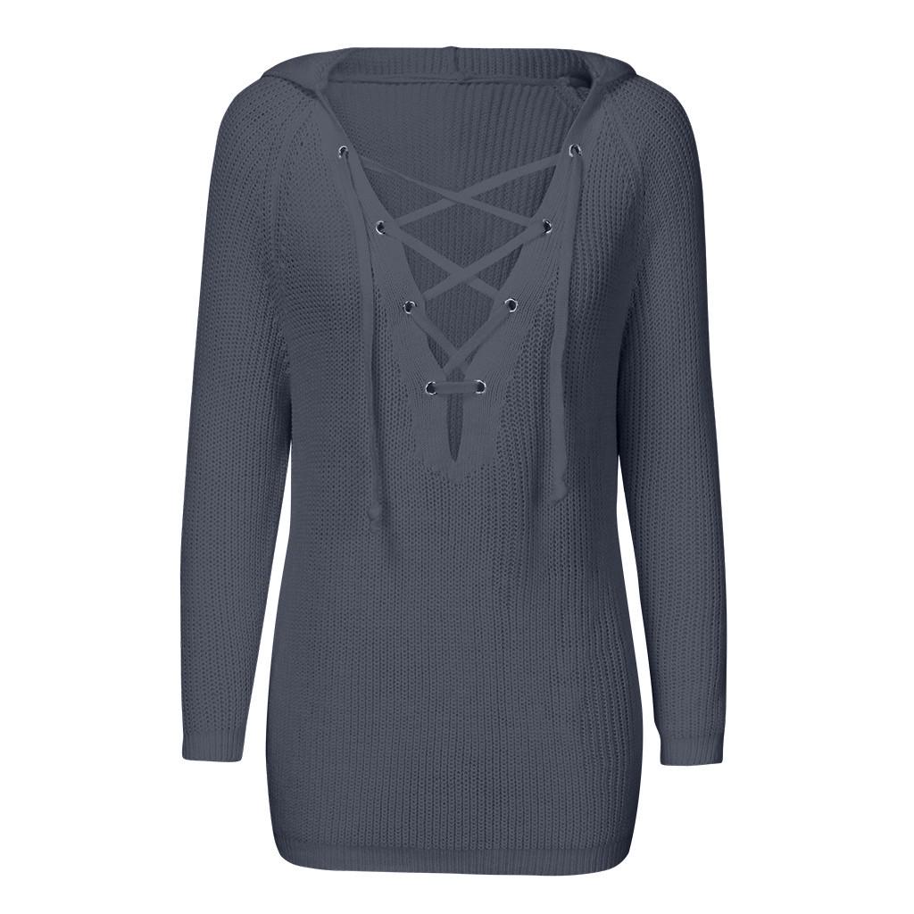 Dame Mote Høst/Vinter Langermet Hettegenser Strikkede Gensere Topper