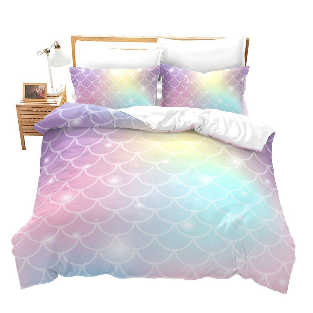 Mermaid Soft Duvet Cover Pink Teal Purple Scale Comfortable Quilt Cover Mermaid Beding Set Warm plus Comfortable Rainbow Beding Set for Young Girls