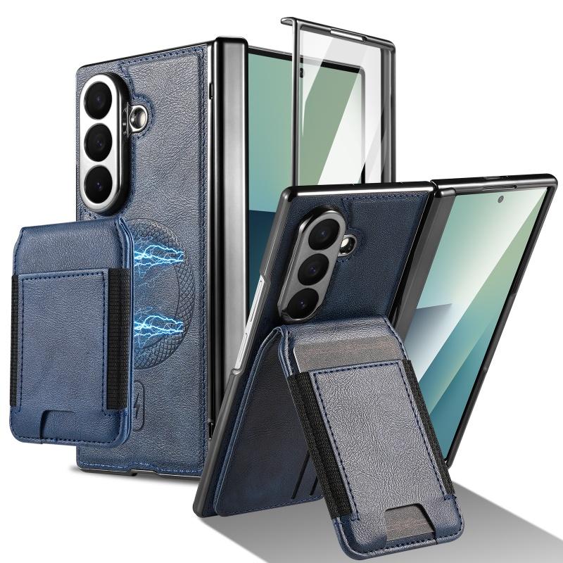 2IN1 Magnetic Card Slot Stand Leather Case for Samsung Galaxy Z Fold 8 Ultra 7 6 5 4 3 Hinge Protector Wireless Charging Cover Galaxy Z Fold 8 Ultra