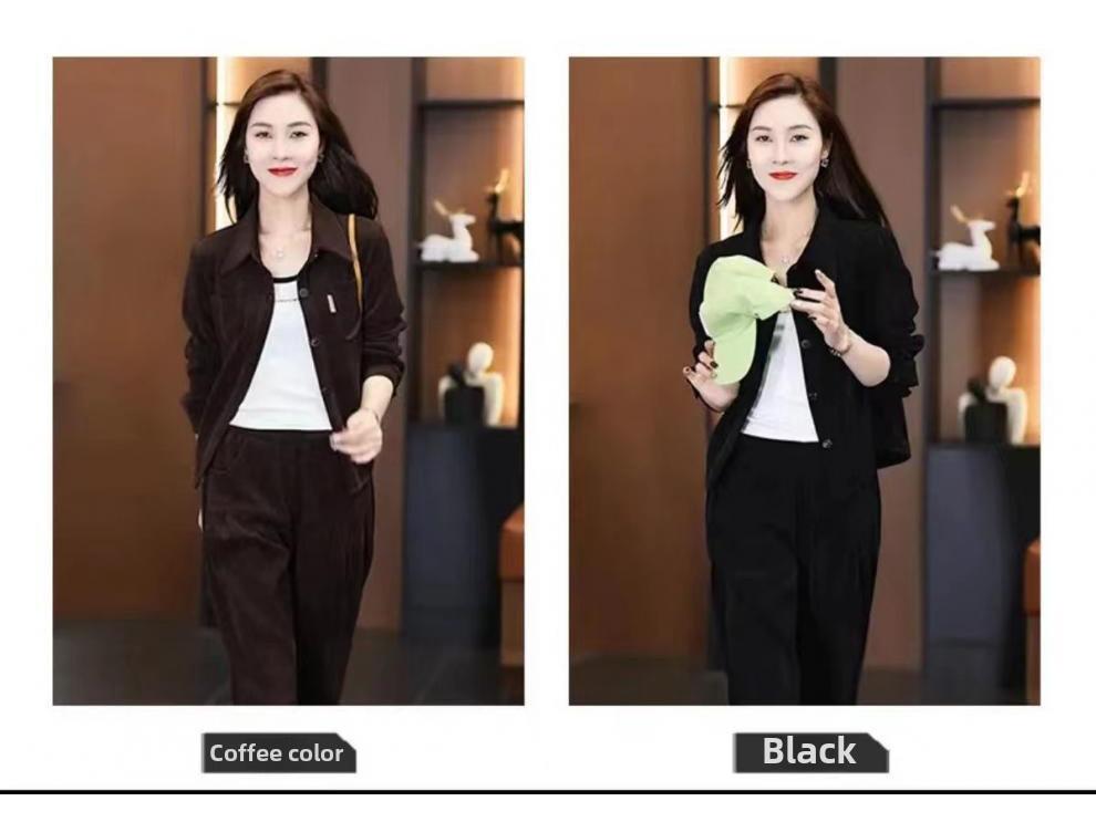 Maillard Women's Retro Corduroy Velvet Suit: Long-Sleeve Jacket with Two-Piece Set for Autumn/Winter 2023