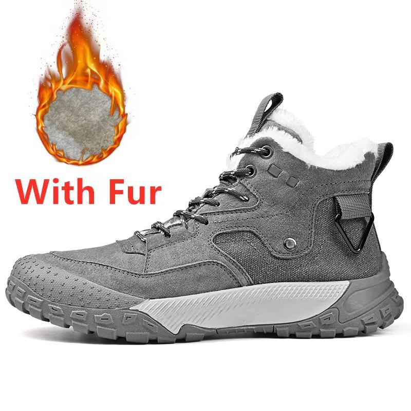 Fashion Men Genuine Leather Snow Boots Man Winter Anti Slip Plush Indoor Warm Cold Proof Boots High Top Lace-Up Outdoor Sport Work Boots