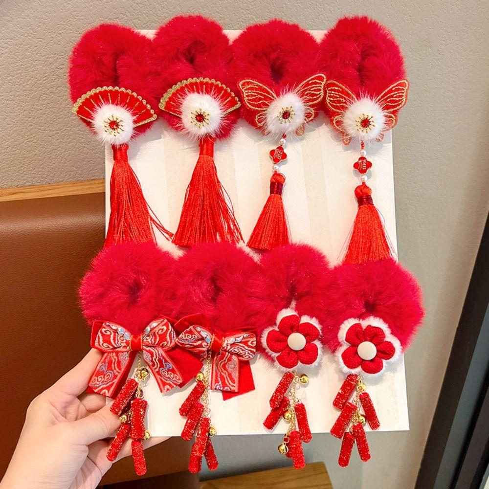 Hanfu Headwear New Year Hair Rope Chinese Style Red Bow Hair Ring Winter