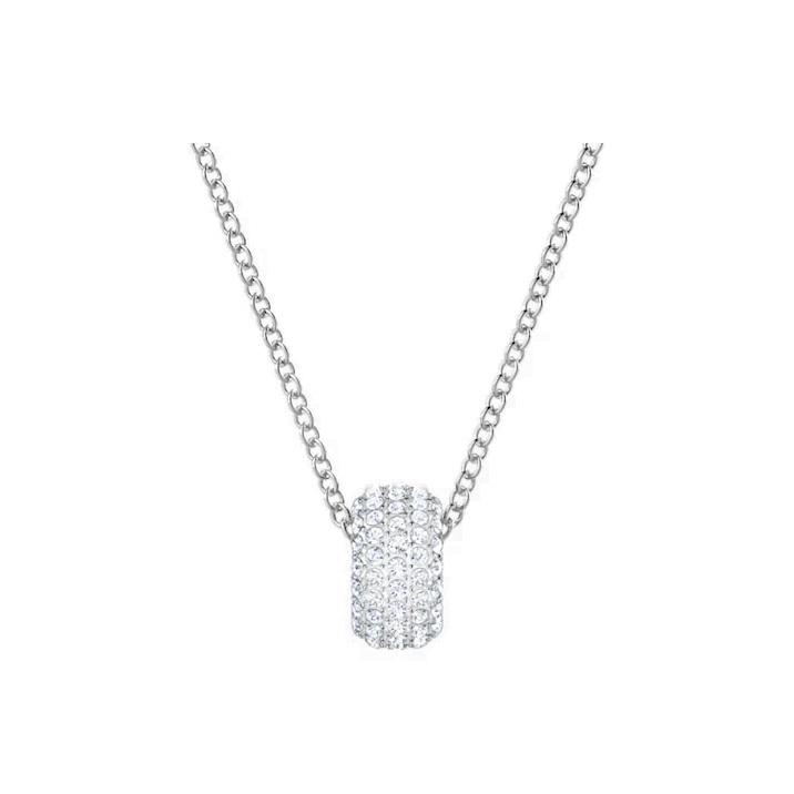 Swarovski Stone Round Rhodium Plated Necklace Women necklace White 5368042 Box (Random Color)