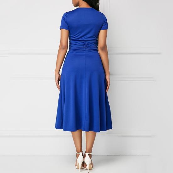 Party Damen Große Größen Einfarbige Kurzarm V-Ausschnitt Asymmetrisches Midi-Kleid