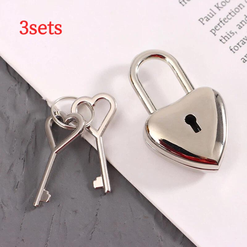 1Set Heart Shape Padlock Mini Luggage Hardware Locks With Key Lock For Travel Wedding Jewelry Box Diary Book Suitcase
