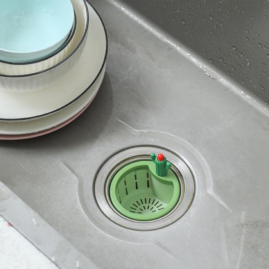 Cactus Sink Strainer Basket Kitchen Drain Filter with Wide Divider & Rotating Design Anti-Clog Anti-Odor Press Automatic Dumping Basket for Home