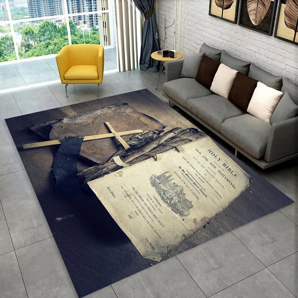 Holy Bible Cross Jesus Pray Area Rug,Carpet Rug for Home Living Room Bedroom Sofa Doormat Decor,kid Play Non-slip Floor Mat Gift