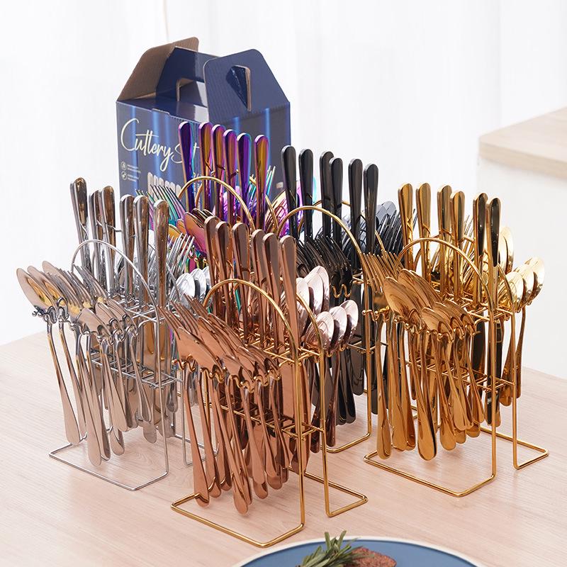 24-Piece Stainless Steel Cutlery Set: Steak Knife, Fork, Spoon & Dessert Spoon