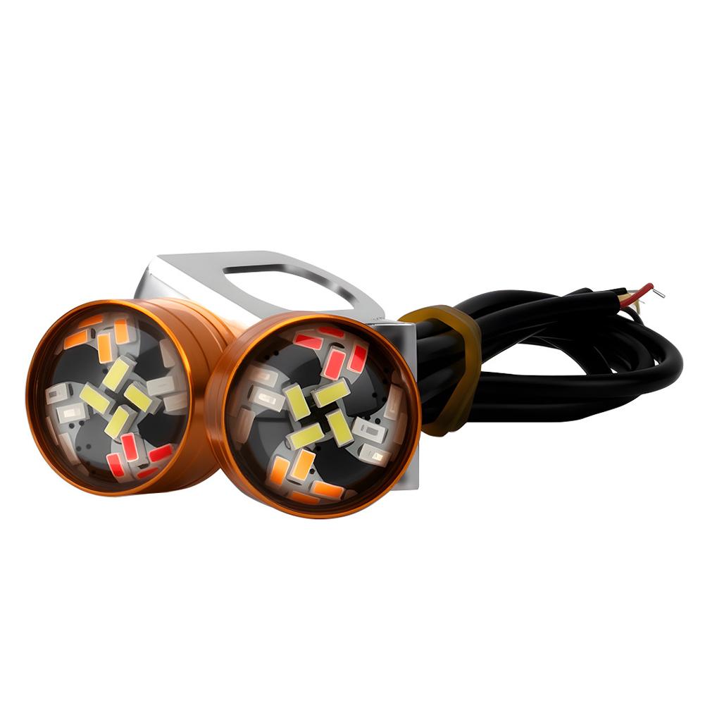 2Pcs 12V Motorcycle Eagle Eye LED Light 20 LEDs RGB Multicolor & Strobe Brake Warning Light Waterproof Mirror Mount Design