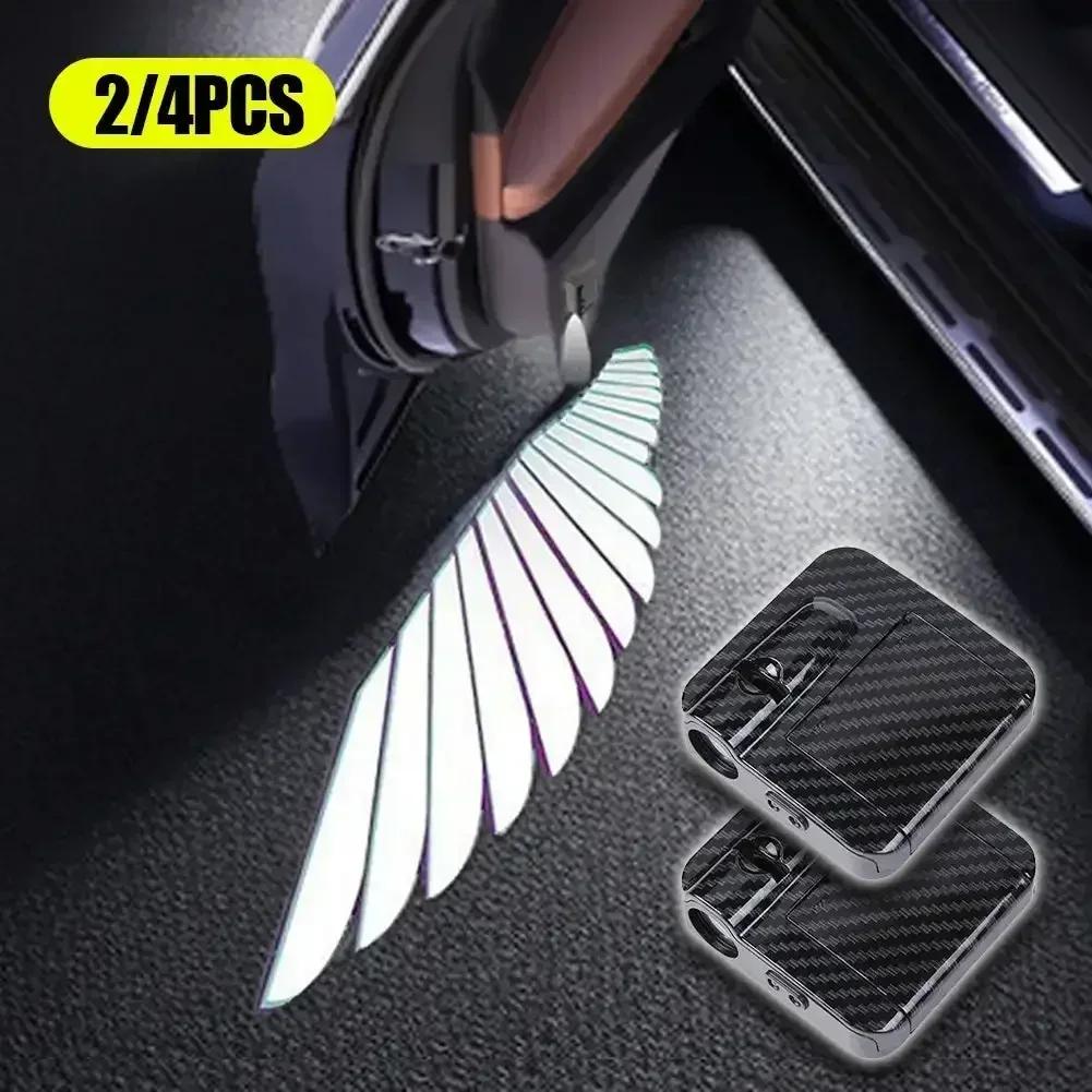 2/4 Stück Auto Engelsflügel Kabellos Tür LED HD Willkommen Dekoratives Licht Innenraumleuchte Lampenschirm Autos Projektor Zubehör Werkzeuge