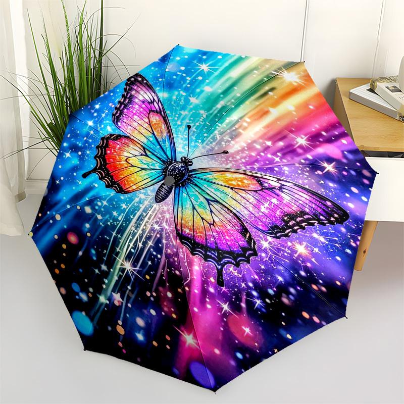 1pc Rainbow Butterfly Fantasy Umbrella with Plastic Handle,Vibrant Cartoon Pattern,Multi-functional UmbrellaPT212