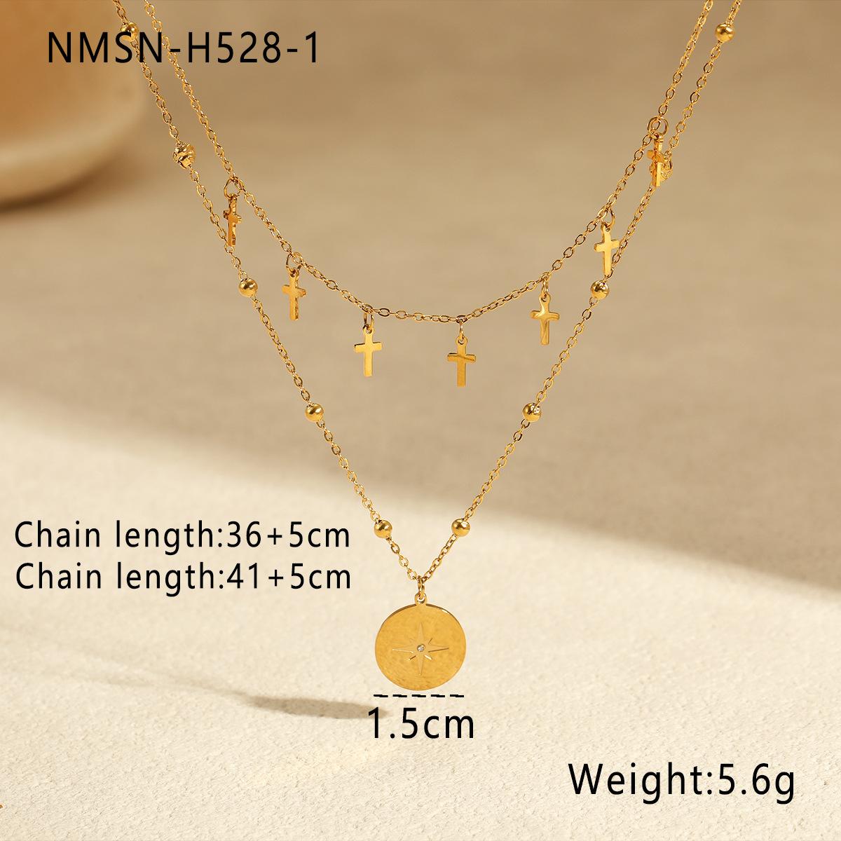 

European and American Fashion Retro Double Layer Twin Titanium Steel Necklace Cross Awn Star Round Brand Stainless Steel Necklace 18K