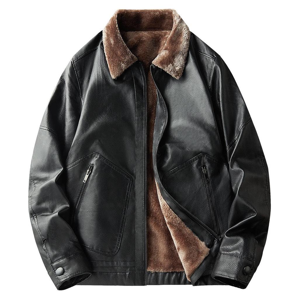 Nouvelle veste épaisse en daim pour homme - Automne/Hiver Cuir PU Décontracté d'affaires, Manteau à col carré Tendance