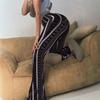 Women's Flared Pants with Paisley and Stripe Pattern, High Waist Bell Bottom Trousers
