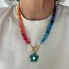Bohemian Rainbow Beaded Necklace Ocean Style Choker Necklace New Flower Pendant Necklace  Jewelry