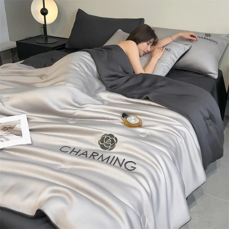 Summer Washed Tencel Quilt Ice Silk Air Conditioner Cool Thin Quilt,Cooling Blanket For Bed Silky Air Condition Comforter
