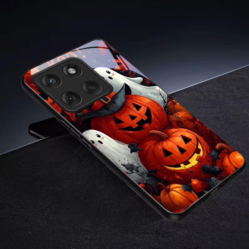 Halloween Boo Pumpkin Black Glass Phone Case For Motorola Moto Edge 60 70 20 Lite 30 Pro 40 50 Ultra X30 Pro G14 G75 G84 Cover