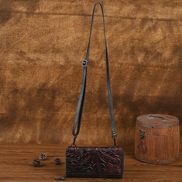 Johnature Phone Bag Retro Embossed Large Capacity Multi Card Women's Wallet Versatile Small Crossbody Bag