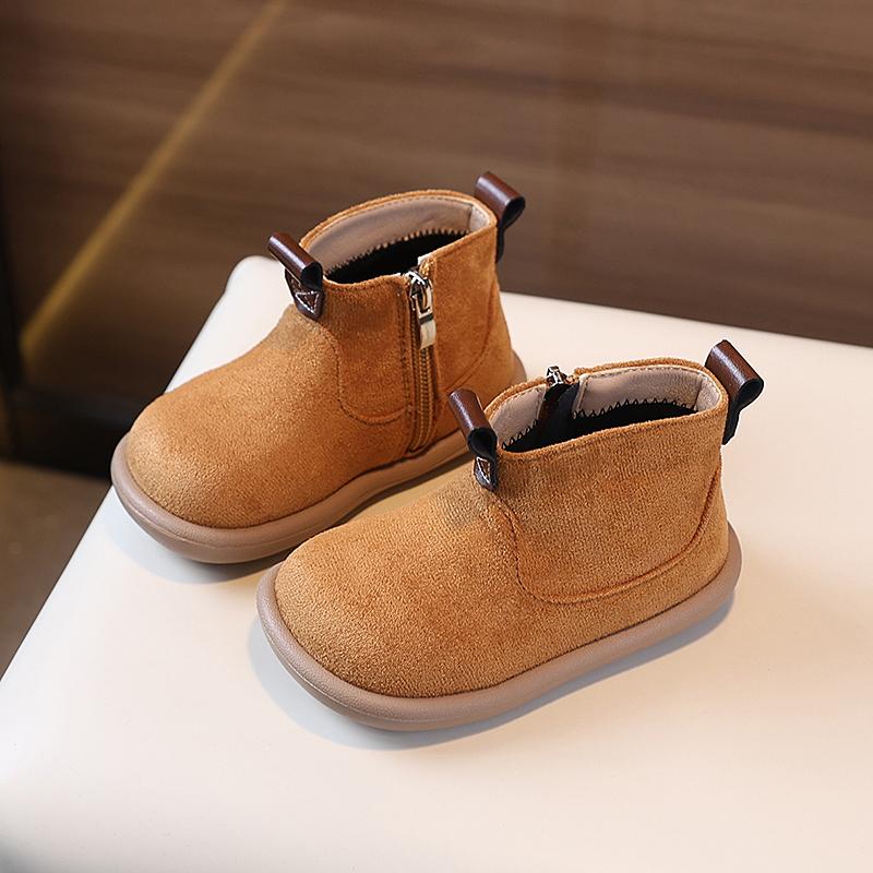 

Autumn Baby Short Boots Girls High-top Leather Boots Boys Anti-slip Retro Cotton Boots 21 жёлтый