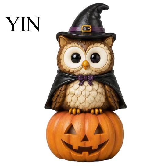 Wooden Wizard Doll Vintage Halloween Figurine, Rustic Witch Zombie Cat Owl Frog Tabletop Table Decor Ornament, Farmhouse Tiered Tray Decoration