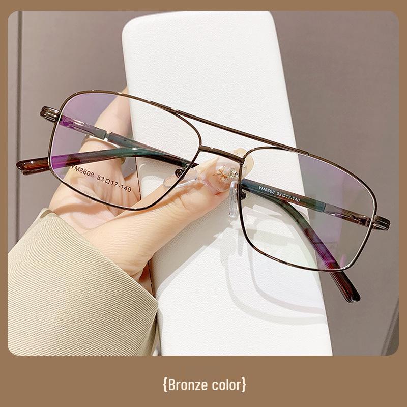 Men s Retro Metal Aviator Frame: Large Square, Double Bridge, Anti-Blue Light, Plain Lenses, Myopia-Compatible.