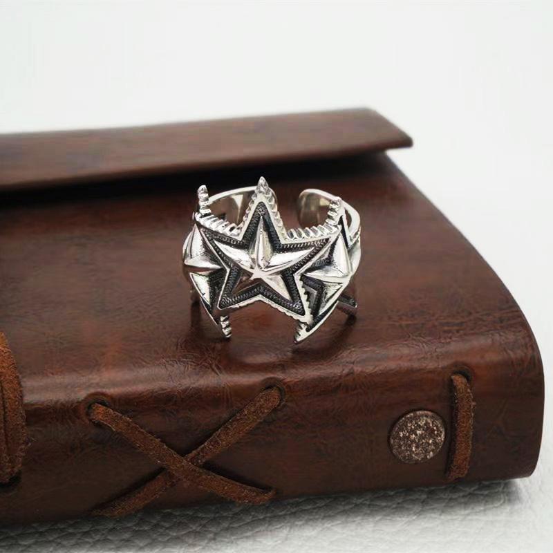 Retro Triple Star Ring For Men Women Silver Color Punk Gothic Vintage Open Ring Handmade Designer Jewelry Unisex Accessories