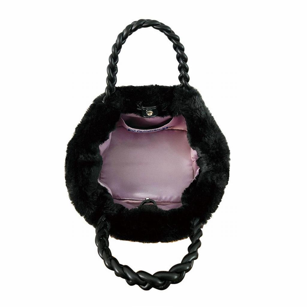 1262 Fluffy Faux Fur Horizontal Small Tote Bag LT Deli Fur Basket A [Rootote] (Black)