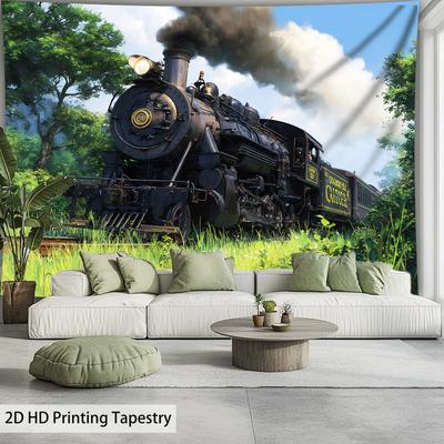 Vintage Steam Train Tapestry Classic Locomotive Nature Landscape Wall Hanging Railroad Decor Living Room Art Print