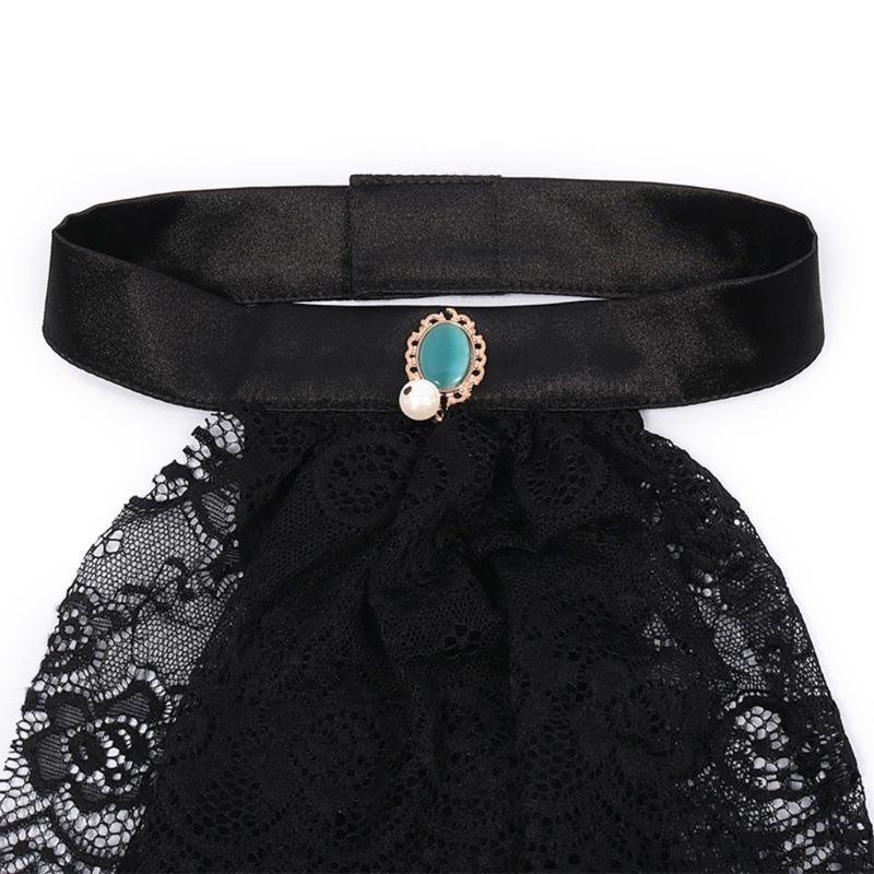 Viktorianisches Kolonial-Jabot-Kragen, mittelalterliches Kostüm, abnehmbarer Rüschenkragen aus Spitze mit viktorianischer Kristallkrawatte