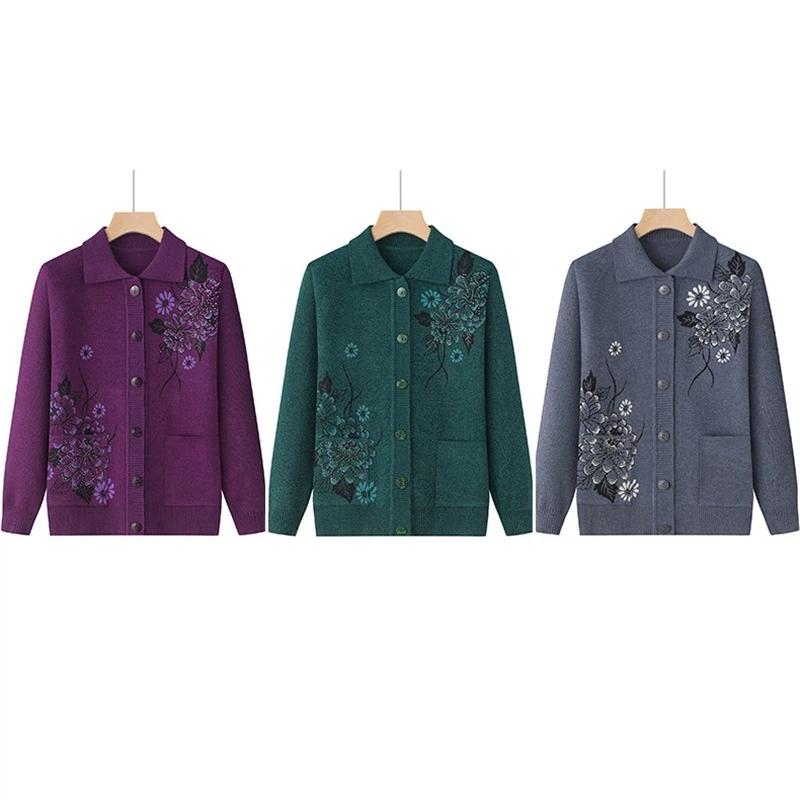 Damen Floral Bestickte Strickjacke mit Knöpfen