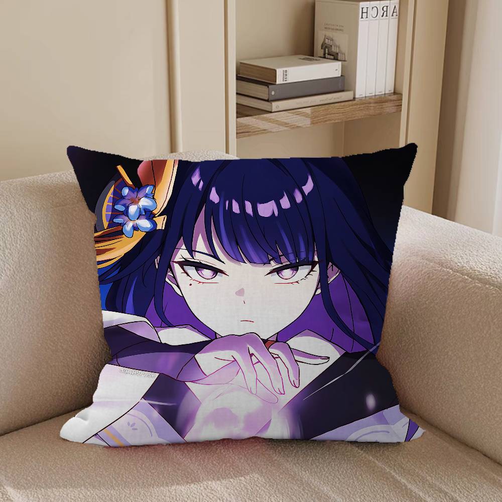 Raiden S-Shogun Genshin Impact Vintage Pillow Case Removable Washable Cushion Cover – All-Season Soft Linen
