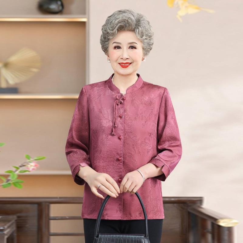 Modern National Style Shirt for Middle-aged Women: Spring/Fall Loose-Fit Chinese Top with 3/4 Sleeves