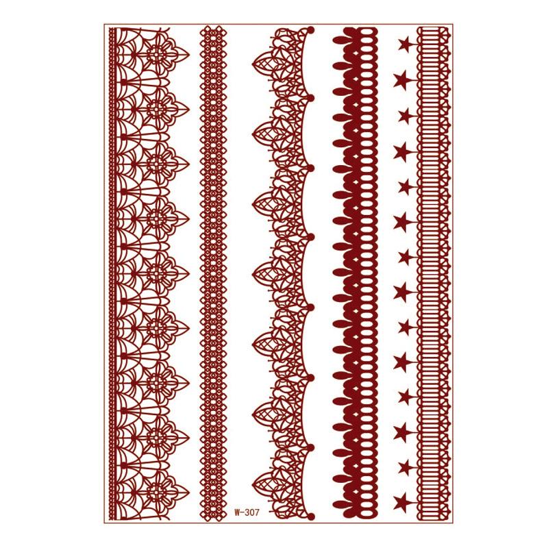 Lace Tattoo Sticker Vermilion Geometric Pattern Party Waterproof Henna Tattoo