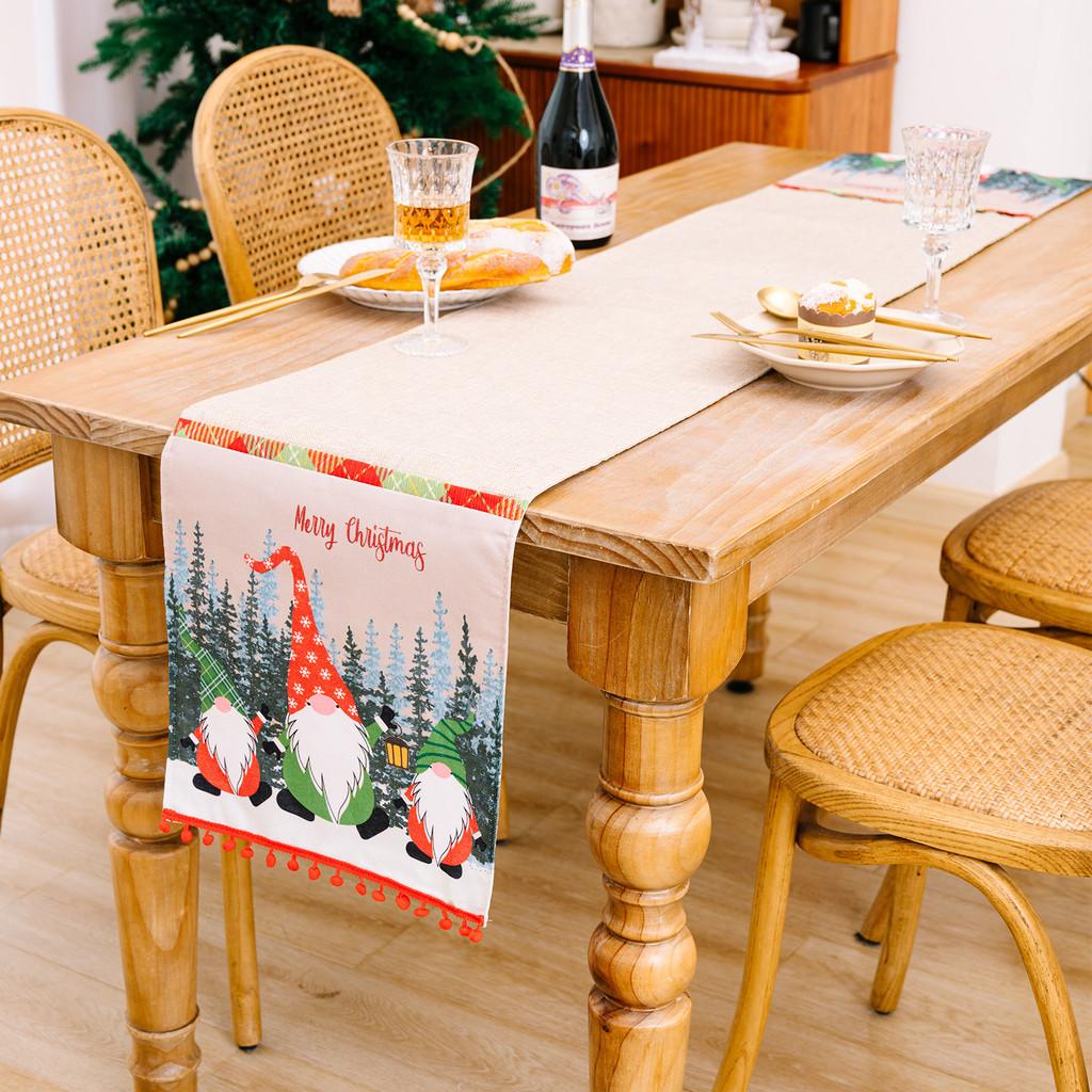 Decorative Christmas Table Flag Showcasing Lively Forest Elder In Classic Holiday Colors