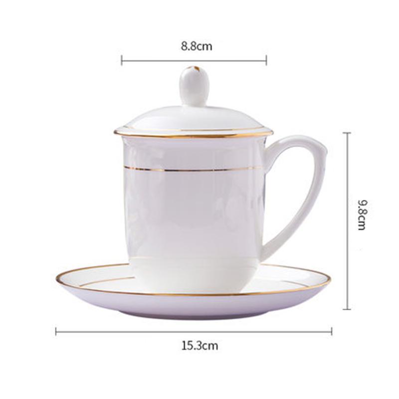 

400 мл керамическая чашка Цзиндэчжэнь с крышкой и блюдцем, расписанная вручную серебряным краем, 45% костяной фарфор, набор кружек для воды, кружки для офиса и встреч 400ml