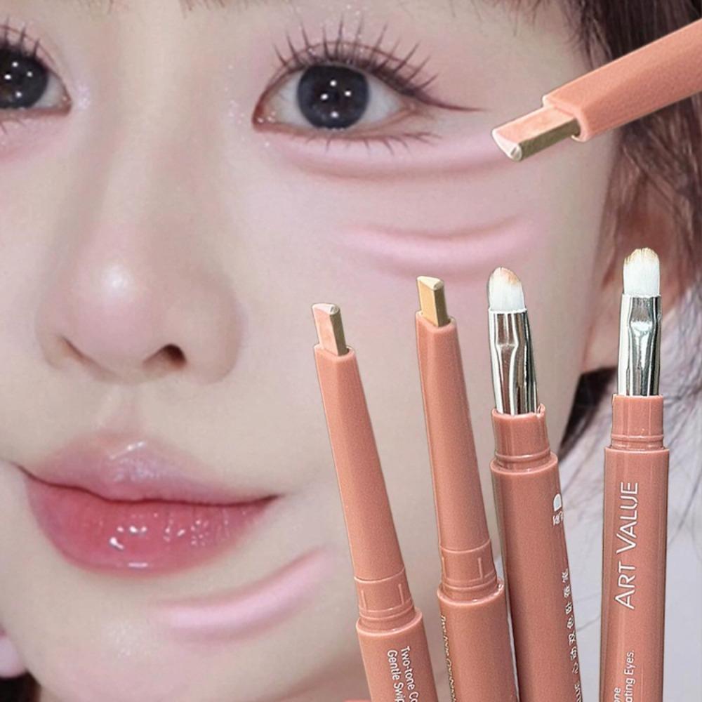 2 in 1 Bicolor Lying Silkworms Pencil Triangle Head Highlighter Under Eye Pencil Eyeshadow Brightening Waterproof Makeup Tool
