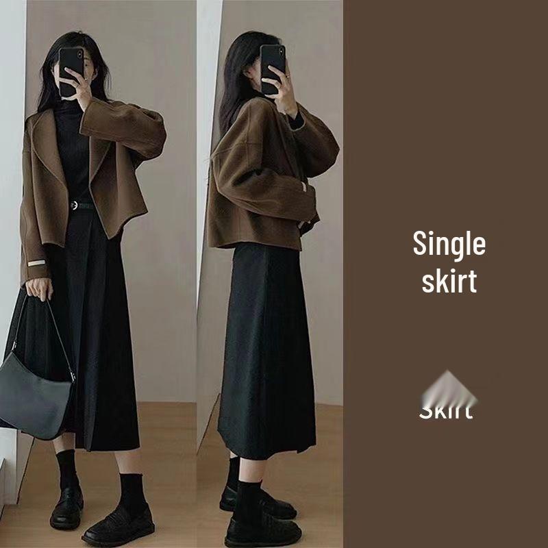 

Women s Elegant Woolen Coat & High-Waist Skirt Set for Spring/Autumn 2025 XL (57.5-62.5 kg)