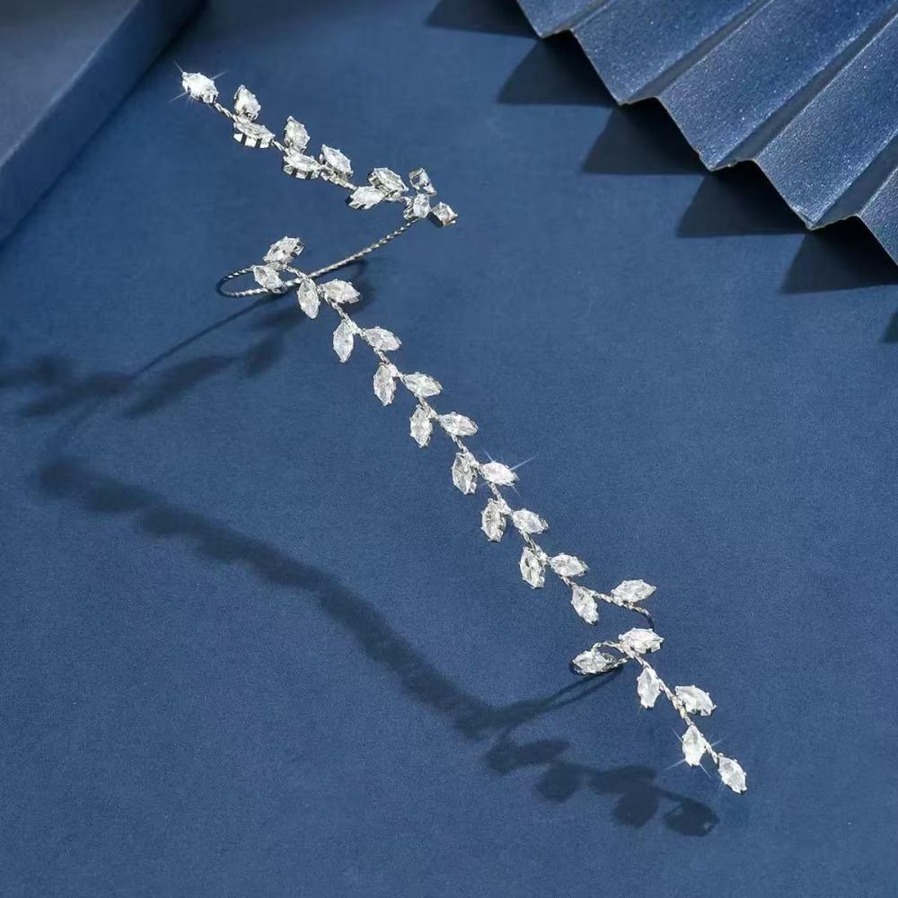 Copper Material Leaf Cubic Zircon Hand Palm Bracelet Sparkling Hand Piece Jewelry  For Women Girls