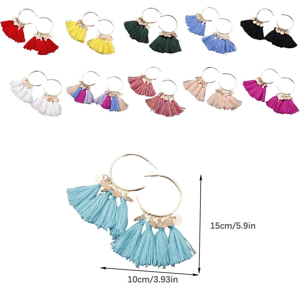Chandelier Earrings Bohemian Sector Shape Tassel Ear Dangle Fringe Hoop Valentines Day Gift for Beach Girls Accessories