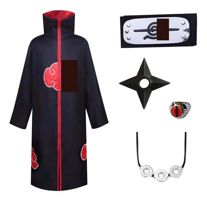 Hot Sale Anime Ninja Akatsuki Organization Cloak Set Forehead Ring Headband Necklace Kuwo Handsword Set