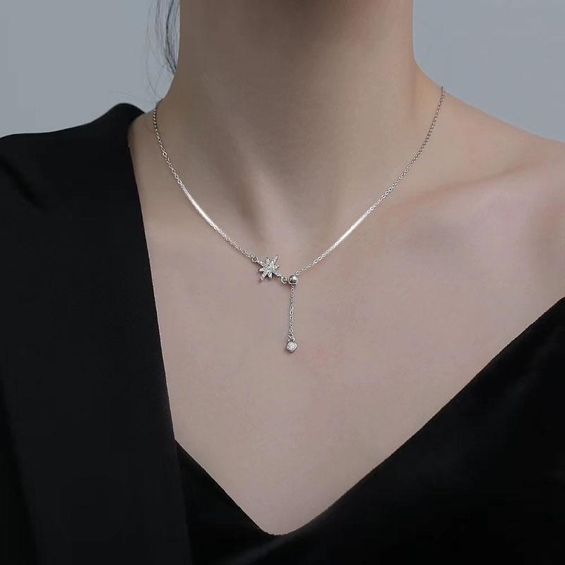 925 Silver Star Necklace Geometric Pendant Choker Birthday Gift Exquisite Jewelry Simple Charm Party