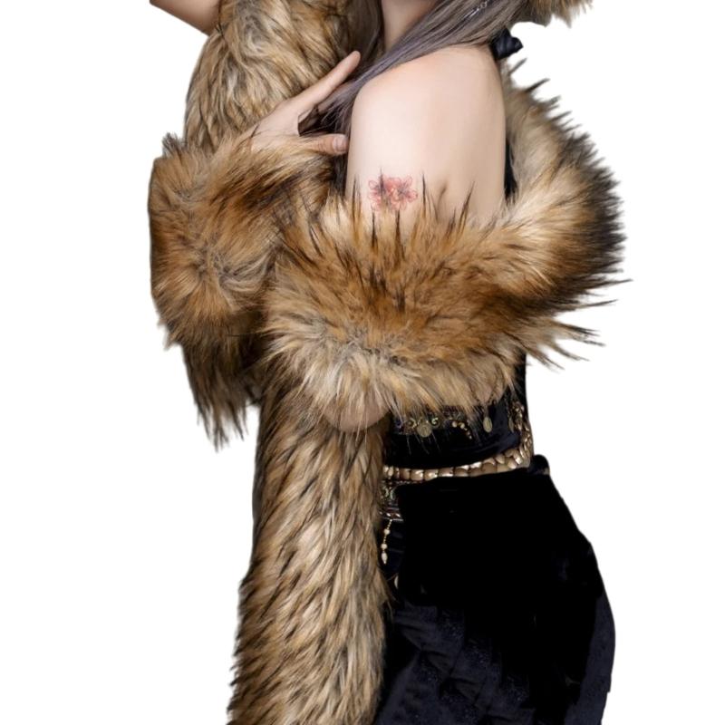 Luxurious Faux Furs Scarf Collar Long Neckerchief Shawl Wrap for Women Winter Warmth Evening Party Fuzzy Stoles Shrug